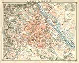 Wien Stadtgebiet historischer Stadtplan Karte Lithographie ca. 1898