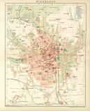 Wiesbaden Stadtplan Lithographie 1898 Original der Zeit