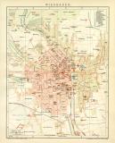 Wiesbaden historischer Stadtplan Karte Lithographie ca. 1900