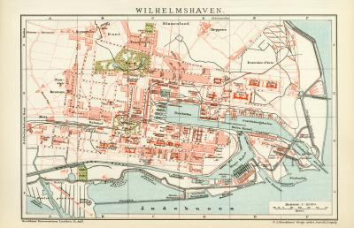 Wilhelmshaven Stadtplan Lithographie 1892 Original der Zeit