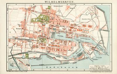 Wilhelmshaven historischer Stadtplan Karte Lithographie ca. 1898