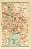 Zürich historischer Stadtplan Karte Lithographie ca. 1897