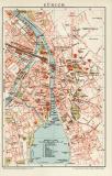 Zürich historischer Stadtplan Karte Lithographie ca. 1898