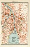 Zürich historischer Stadtplan Karte Lithographie ca. 1900