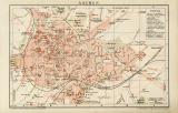 Aachen historischer Stadtplan Karte Lithographie ca. 1898