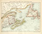 Kanada & Neufundland Karte Lithographie 1892 Original...