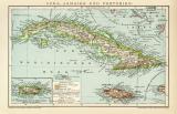 Cuba Jamaika und Portoriko historische Landkarte Lithographie ca. 1892