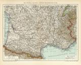 Mittel- und Südfrankreich historische Landkarte Lithographie ca. 1892