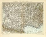 Mittel- und Südfrankreich historische Landkarte Lithographie ca. 1900