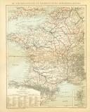 Die Schiffahrtsstrassen von Frankreich und den angrenzenden Gebieten historische Landkarte Lithographie ca. 1895