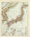 Japan & Korea Karte Lithographie 1898 Original der Zeit