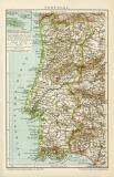 Portugal Karte Lithographie 1895 Original der Zeit