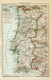 Portugal Karte Lithographie 1898 Original der Zeit