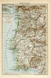 Portugal historische Landkarte Lithographie ca. 1900