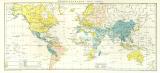 Währungen der Erde Welt Karte Lithographie 1899...