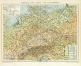 Physikalische Karte von Deutschland historische Landkarte Lithographie ca. 1892