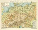 Physikalische Karte von Deutschland historische Landkarte Lithographie ca. 1897