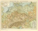 Physikalische Karte von Deutschland historische Landkarte Lithographie ca. 1900