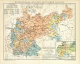 Konfessionen Deutsches Reich Karte Lithographie 1892...