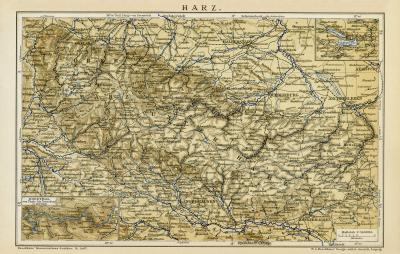 Harz historische Landkarte Lithographie ca. 1892