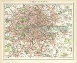London Stadtplan Lithographie 1892 Original der Zeit