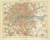 London Stadtplan Lithographie 1897 Original der Zeit