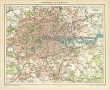 London Stadtplan Lithographie 1898 Original der Zeit