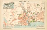 Singapur historischer Stadtplan Karte Lithographie ca. 1892