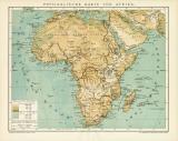 Physikalische Karte von Afrika historische Landkarte Lithographie ca. 1897