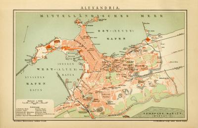 Alexandria historischer Stadtplan Karte Lithographie ca. 1892