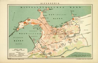 Alexandria historischer Stadtplan Karte Lithographie ca. 1898