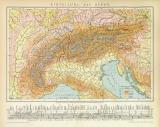 Einteilung der Alpen historische Landkarte Lithographie ca. 1892