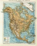 Physikalische Karte von Amerika I. Nordamerika historische Landkarte Lithographie ca. 1897