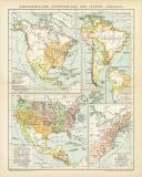 Geschichtliche Entwicklung der Staaten Amerikas historische Landkarte Lithographie ca. 1892