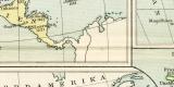 Geschichtliche Entwicklung der Staaten Amerikas historische Landkarte Lithographie ca. 1892