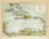 Antillen historische Landkarte Lithographie ca. 1892