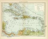 Antillen historische Landkarte Lithographie ca. 1896