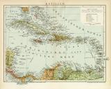 Antillen historische Landkarte Lithographie ca. 1897