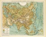 Physikalische Karte von Asien historische Landkarte Lithographie ca. 1892