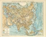 Physikalische Karte von Asien historische Landkarte Lithographie ca. 1896