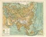 Physikalische Karte von Asien historische Landkarte Lithographie ca. 1897