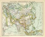 Politische Übersichtskarte von Asien historische Landkarte Lithographie ca. 1898