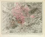 Athen historischer Stadtplan Karte Lithographie ca. 1899