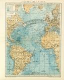 Atlantischer Ocean historische Landkarte Lithographie ca. 1892