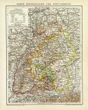 Baden Hohenzollern und Württemberg historische Landkarte Lithographie ca. 1892
