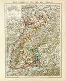 Baden Hohenzollern und Württemberg historische Landkarte Lithographie ca. 1896