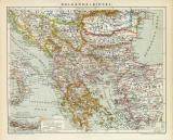 Balkanhalbinsel historische Landkarte Lithographie ca. 1892