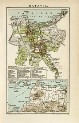 Batavia historischer Stadtplan Karte Lithographie ca. 1896