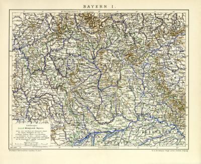 Bayern I. historische Landkarte Lithographie ca. 1899