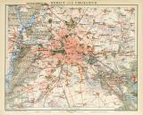 Berlin und Umgebung historischer Stadtplan Karte Lithographie ca. 1896